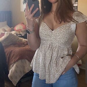 Japna Peplum Top in Cream & White (XS)